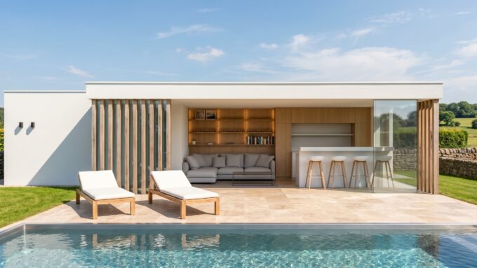 Moderne poolhouse in crepie te Brakel.
