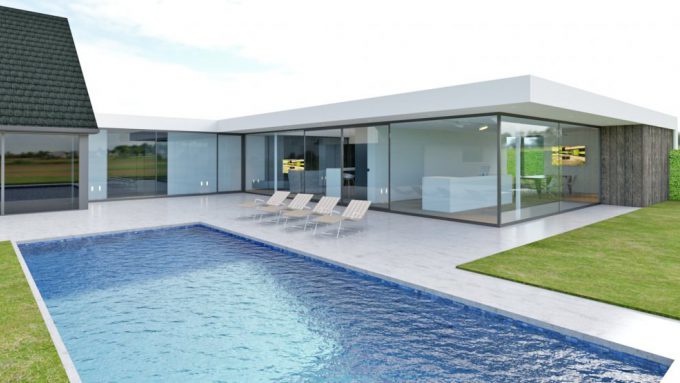 Design of a pool house with swimming pool in Torhout.